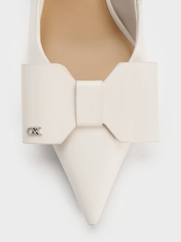 Lu Patent Leather Bow Blade-Heel Slingback Pumps, Chalk, hi-res