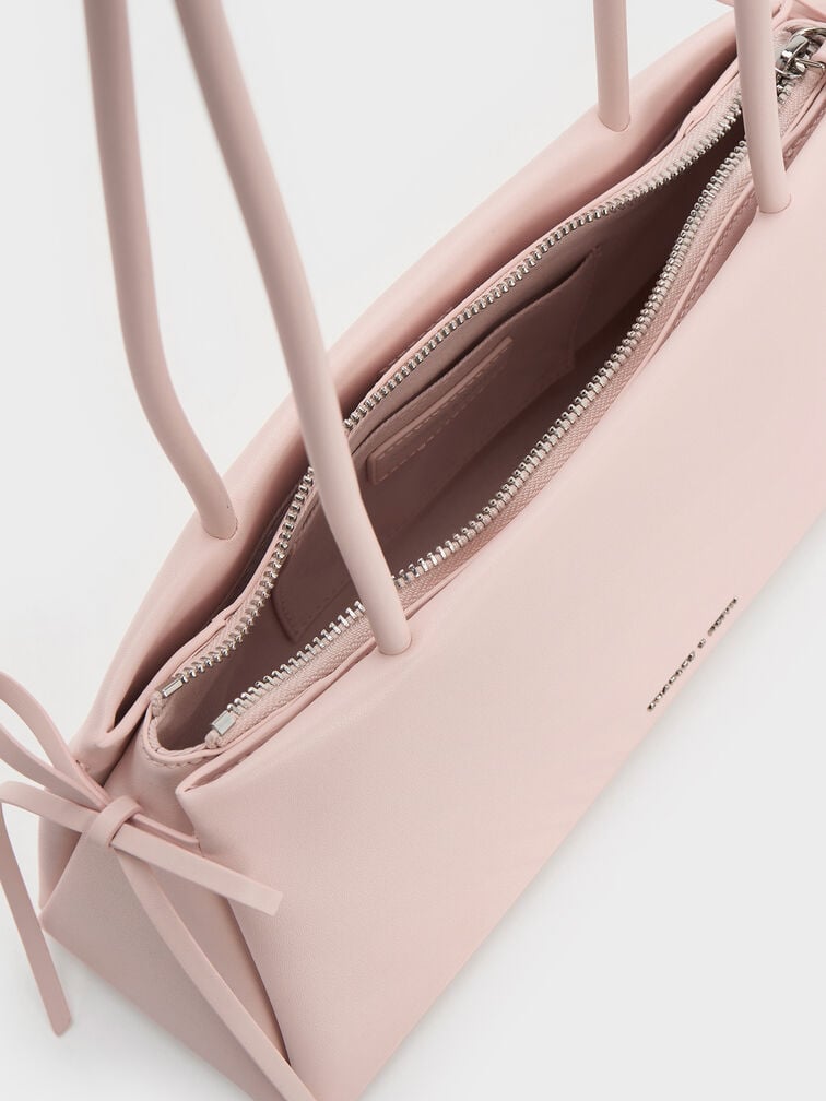 Hazel Bow Elongated Trapeze Shoulder Bag, Soft Pink, hi-res