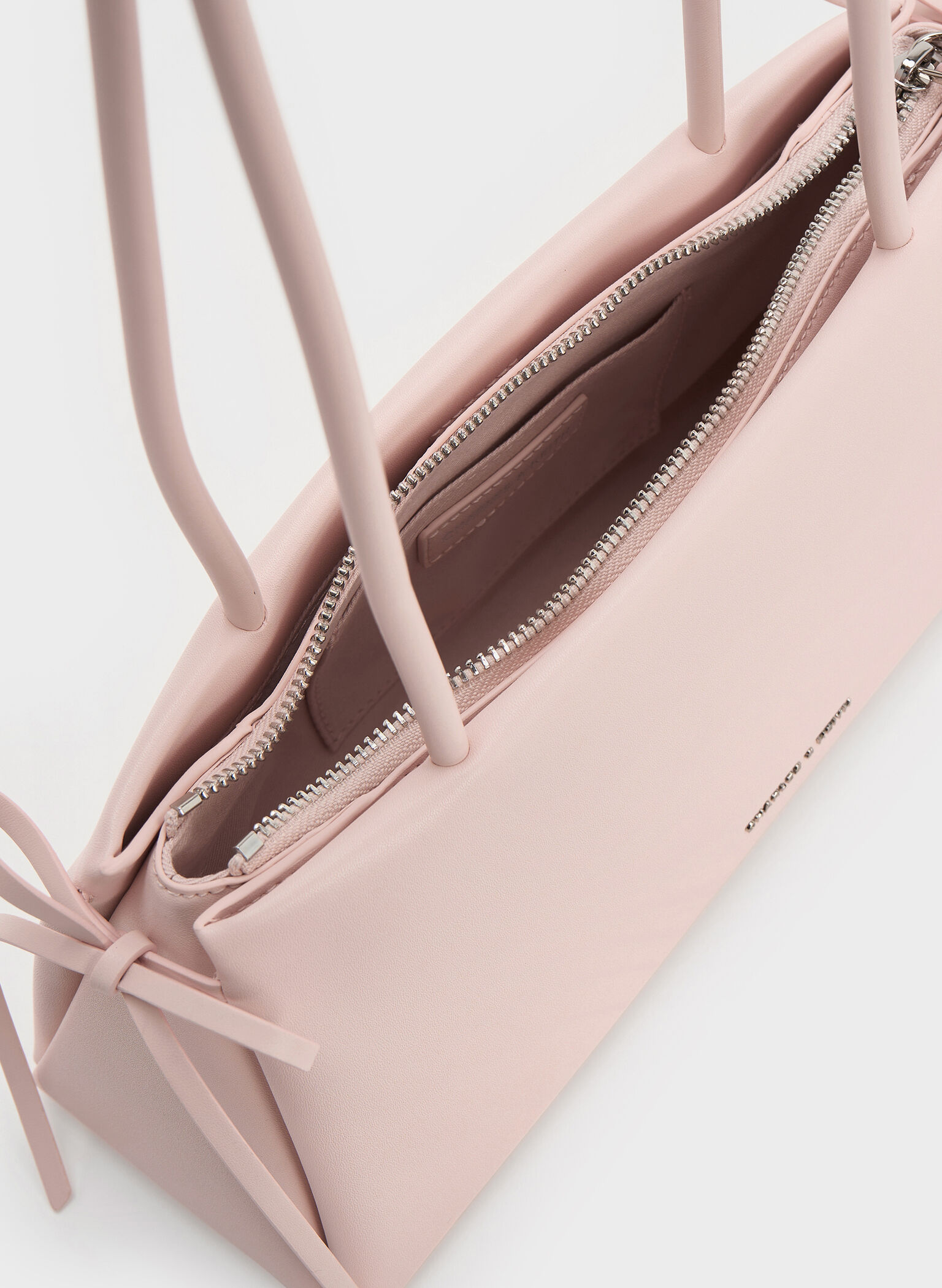 Hazel Bow Elongated Trapeze Shoulder Bag, Soft Pink, hi-res