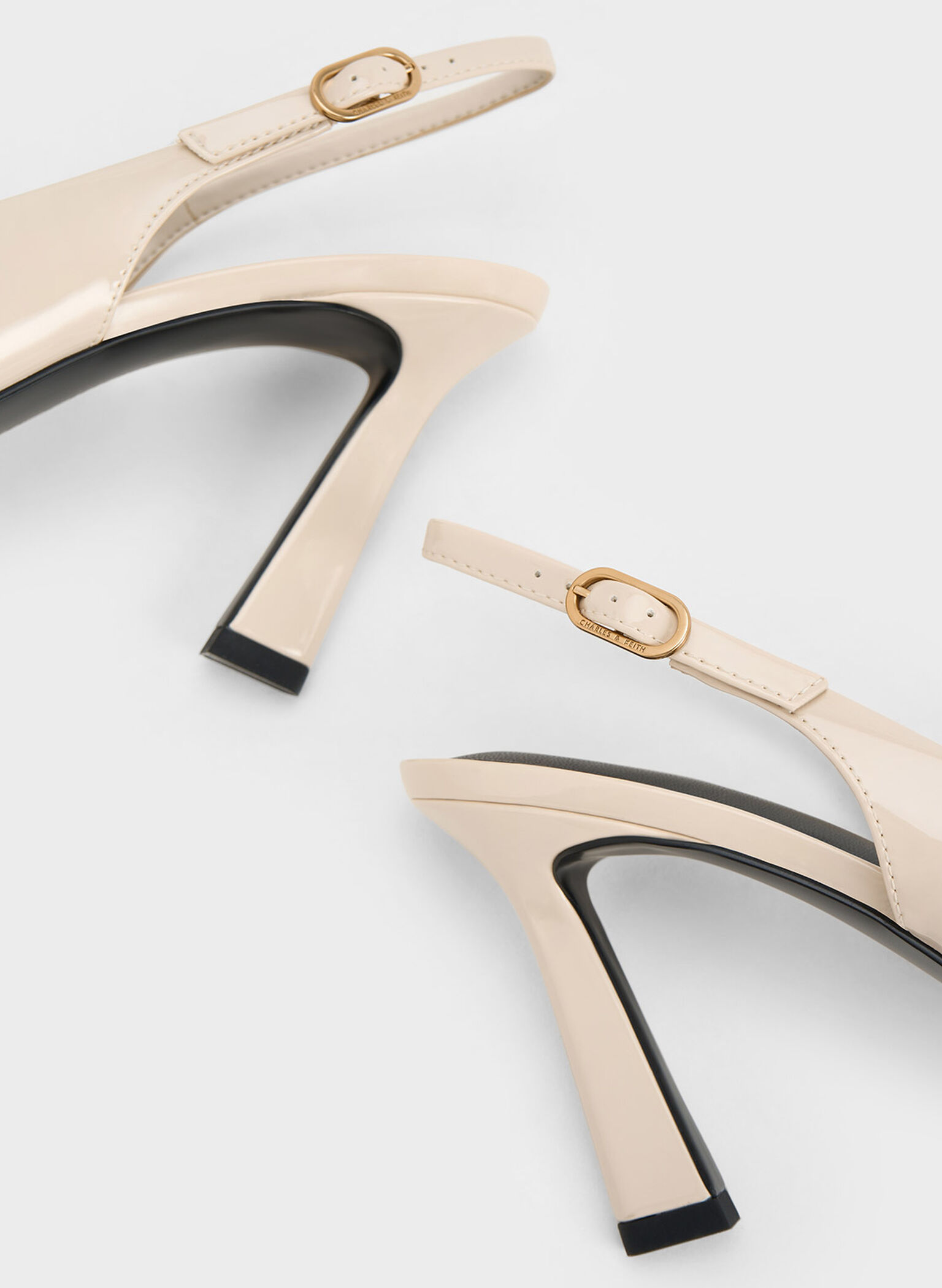 Patent Trapeze Heel Slingback Pumps, Cream, hi-res
