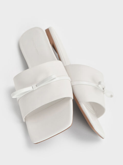 Bow Slide Sandals, White, hi-res