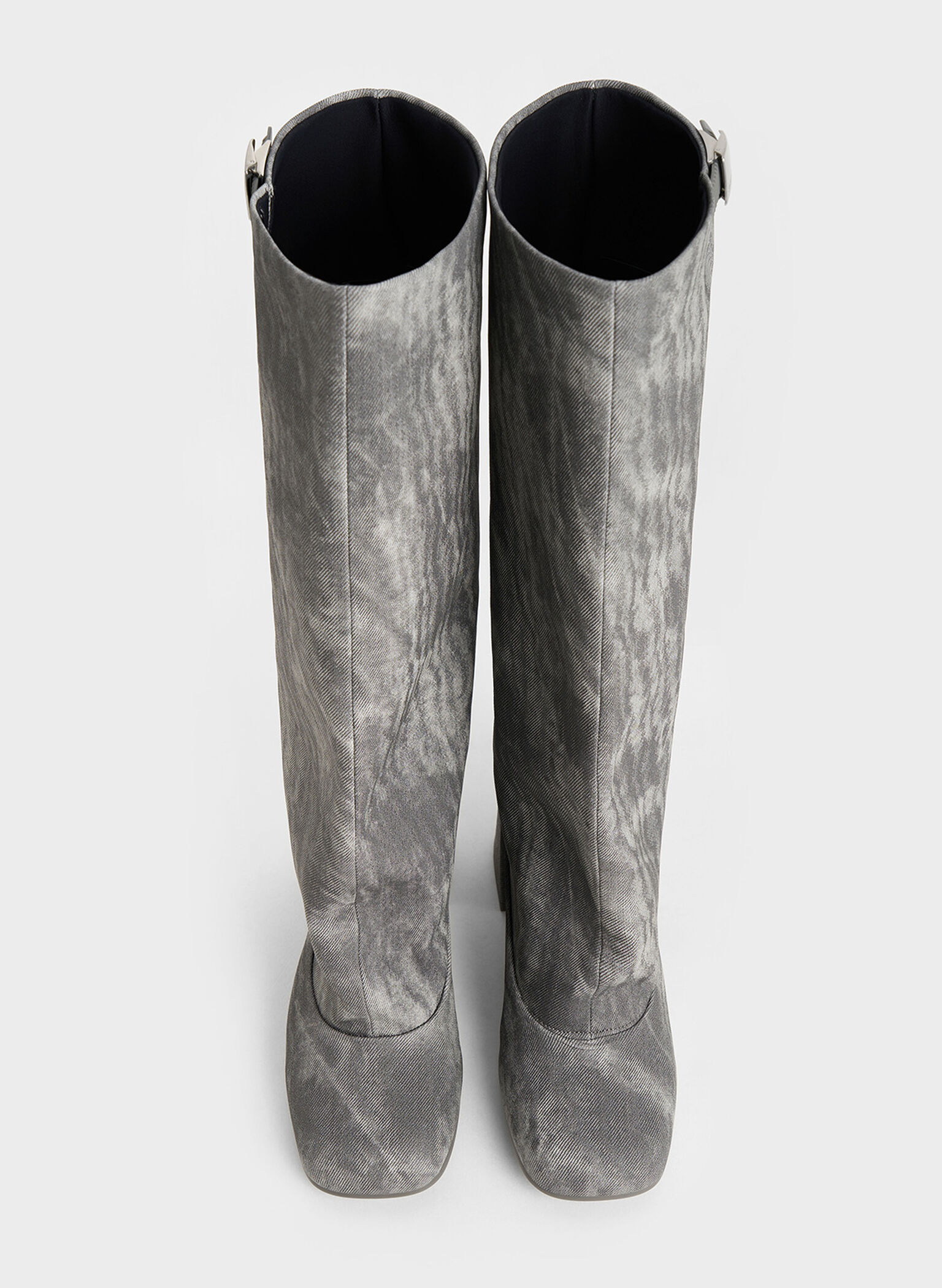 Robbie Denim-Effect Platform Knee-High Boots, Dark Grey, hi-res