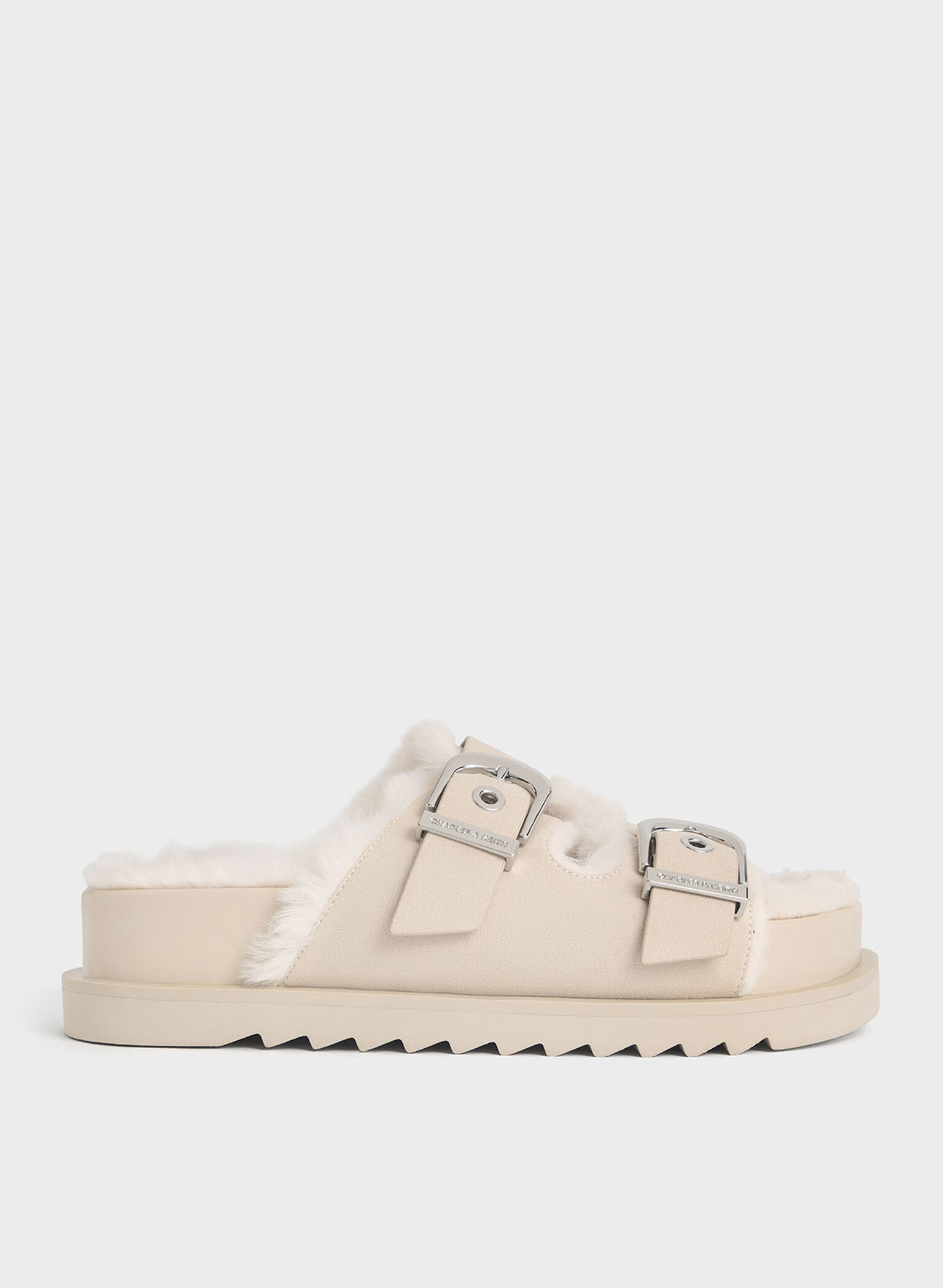 Hannah Furry Buckled Double-Strap Sandals, Beige, hi-res