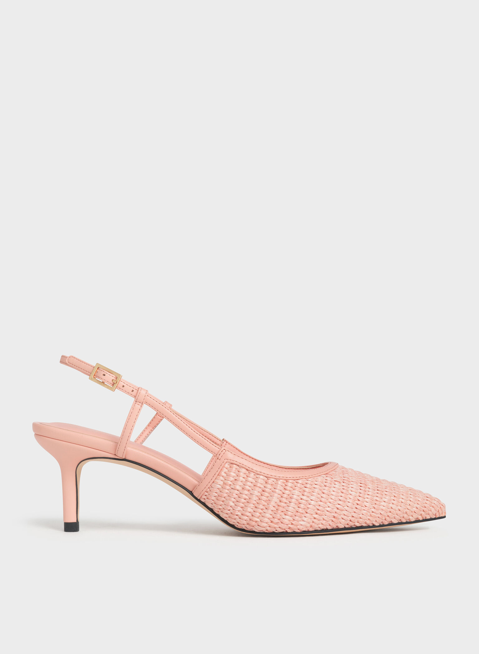 Raffia Pointed-Toe Slingback Pumps, Peach, hi-res