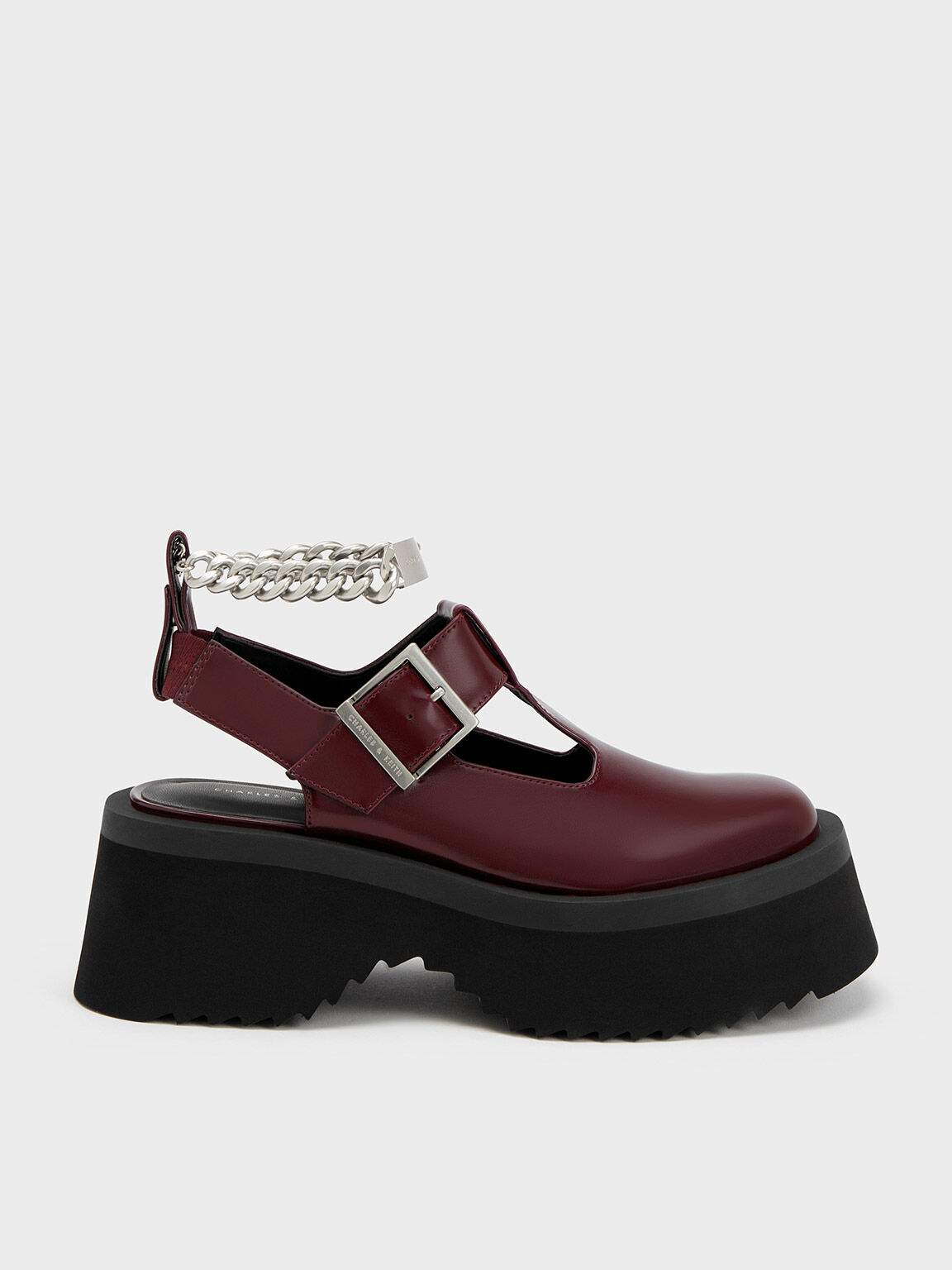 Maroon Chunky Chain Cut Out Mary Janes CHARLES KEITH UK