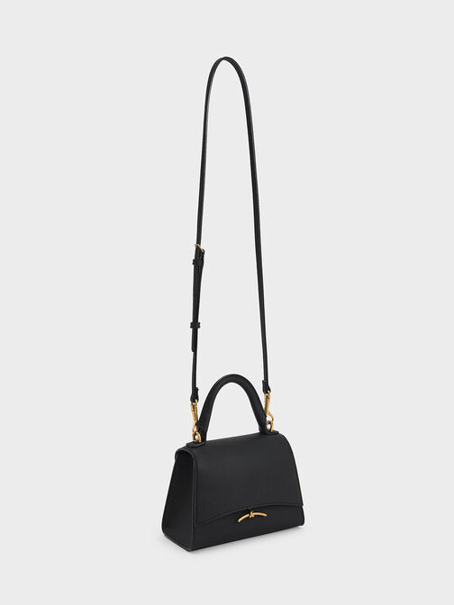 Huxley Metallic Push-Lock Top Handle Bag, Black, hi-res