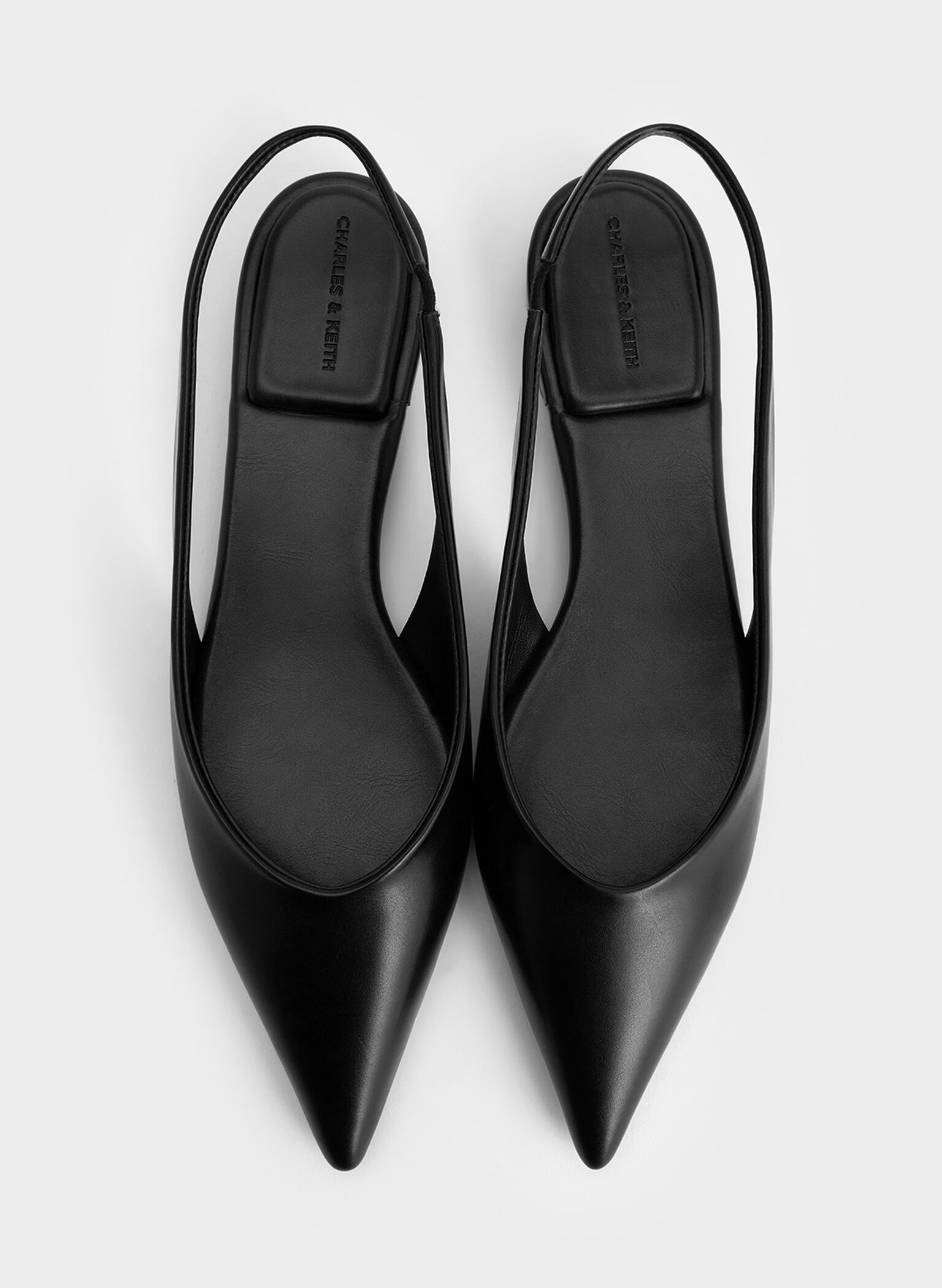 Pointed-Toe High-Vamp Slingback Flats, Black, hi-res