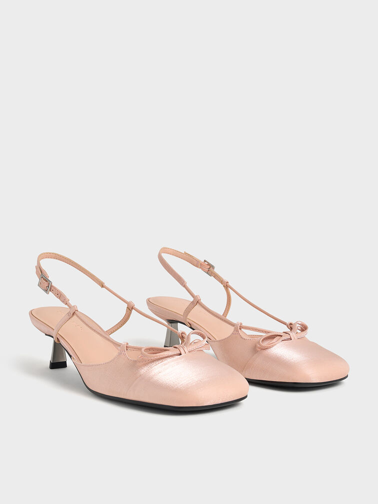 Cap-Toe Bow Slingback Pumps, Light Pink, hi-res