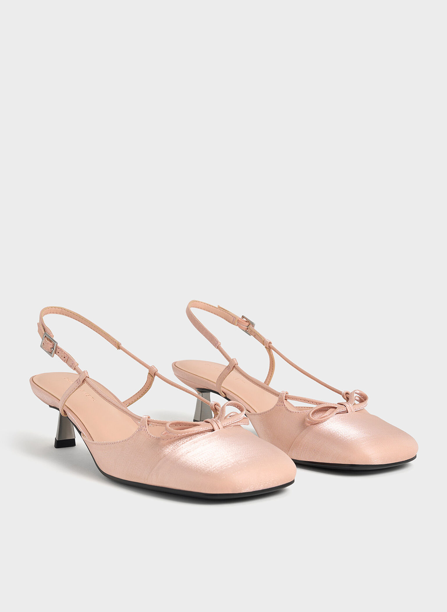 Cap-Toe Bow Slingback Pumps, Light Pink, hi-res
