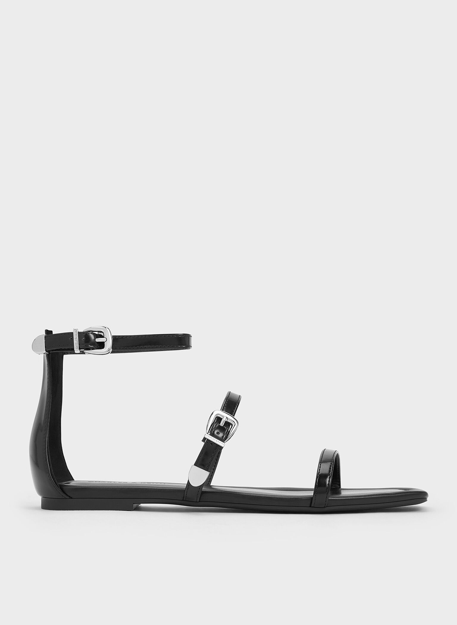 Square-Toe Buckled Triple-Strap Sandals, Black Box, hi-res