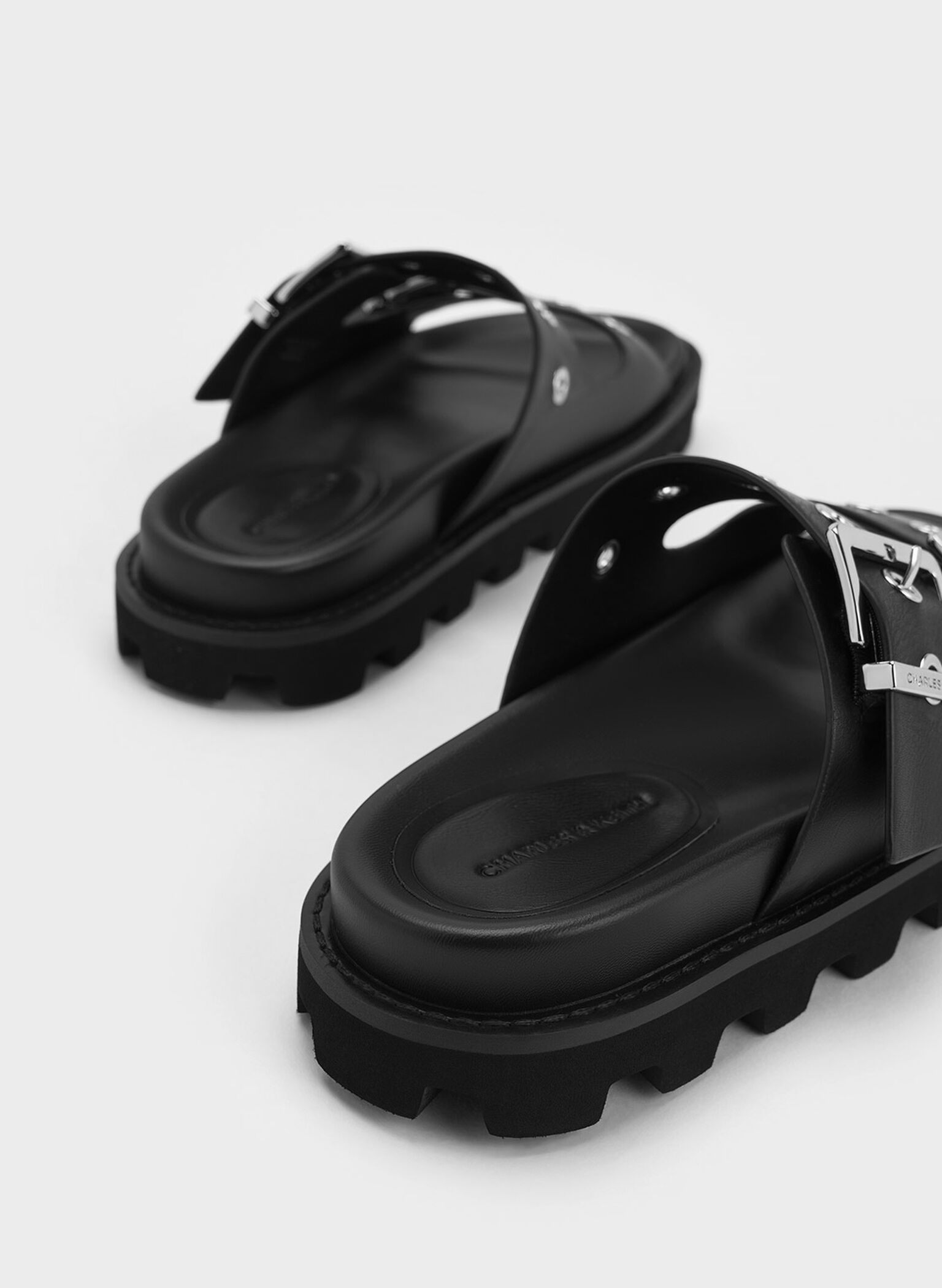 Trill Grommet Double-Strap Sandals, Black, hi-res