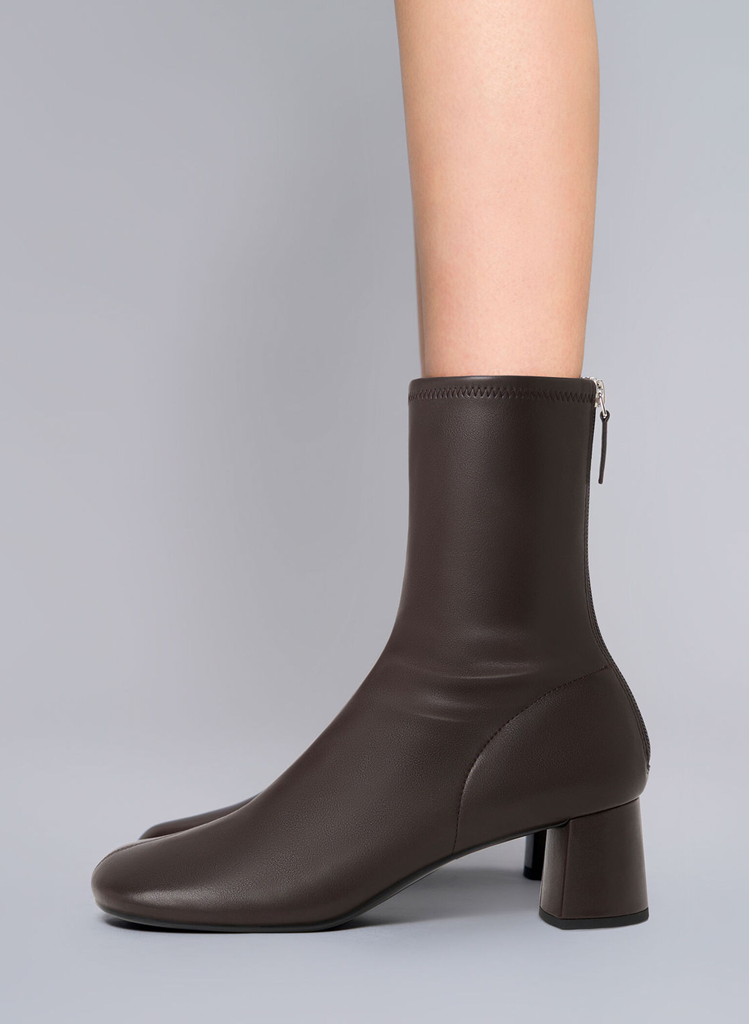 Round-Toe Zip-Up Ankle Boots, Dark Brown, hi-res