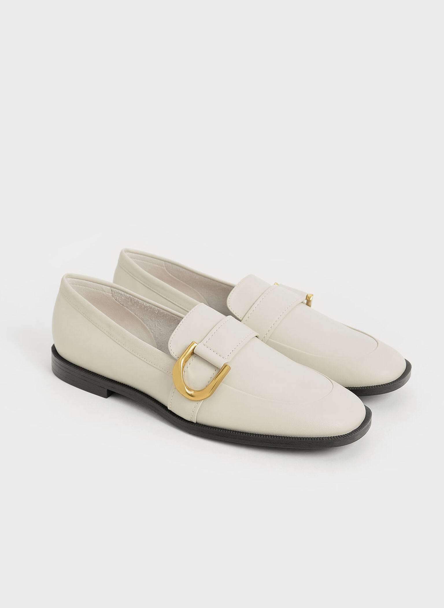 Gabine Buckled Leather Loafers​, Chalk, hi-res