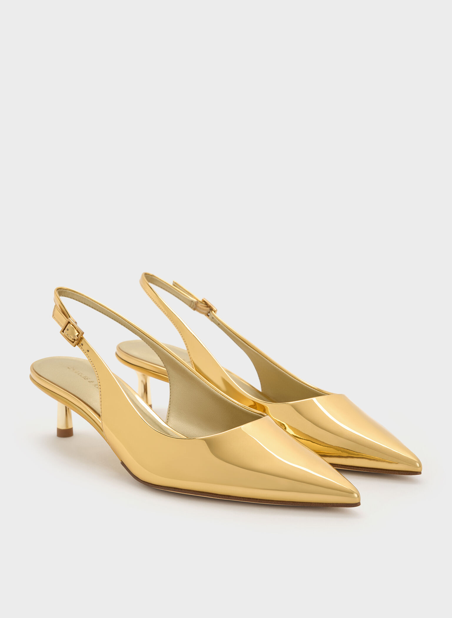 Curtis Metallic Pointed-Toe Kitten-Heel Slingback Pumps, Gold, hi-res