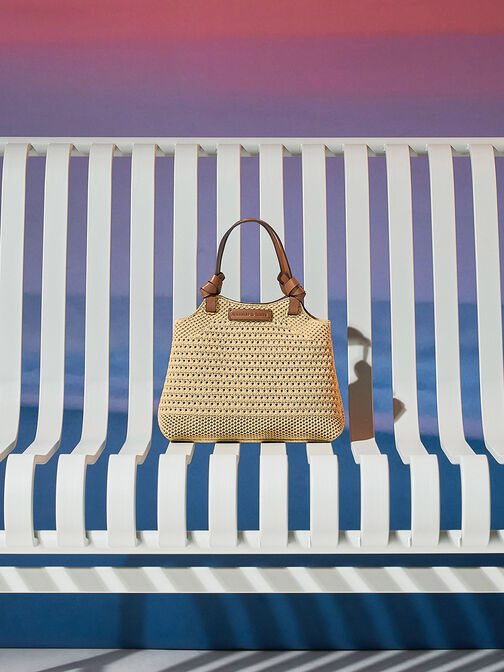 Ida Knotted Handle Knitted Tote Bag, Beige, hi-res