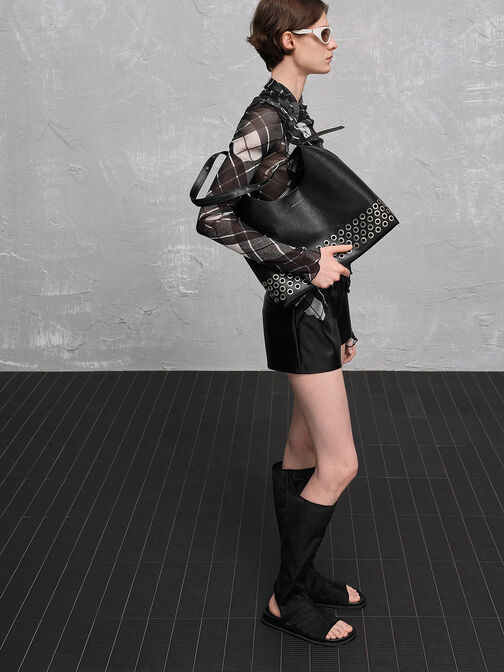 Liv Grommet Hobo Bag, Noir, hi-res