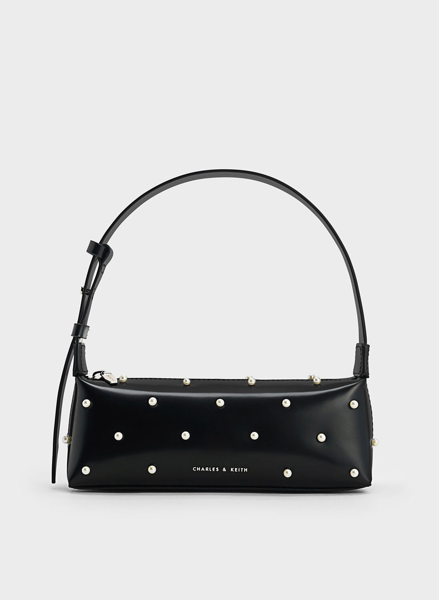 Pearl-Embellished Leather Top Handle Bag, Black, hi-res