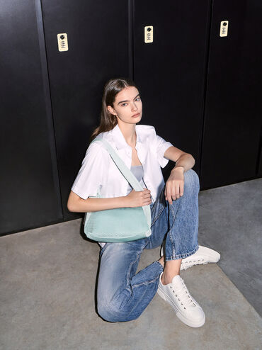 Terra Mesh & Nylon Shoulder Bag, Sage Green, hi-res