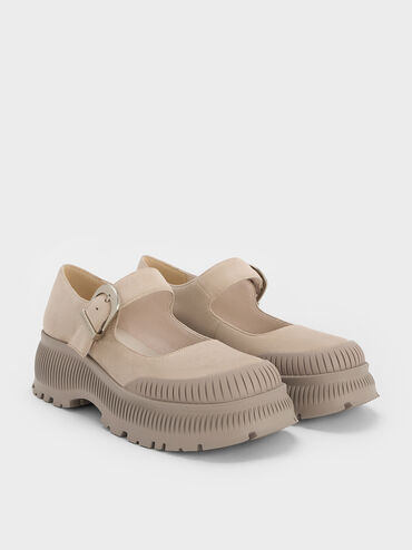 Darra Faux Suede Ridged-Sole Platform Mary Janes, Beige, hi-res