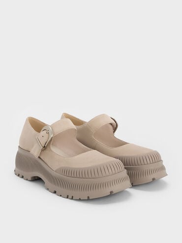 Darra Faux Suede Ridged-Sole Platform Mary Janes, Beige, hi-res