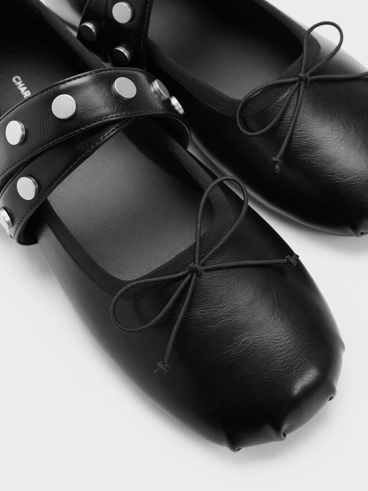 Gael Studded Crossover-Strap Bow Mary Janes, Black, hi-res
