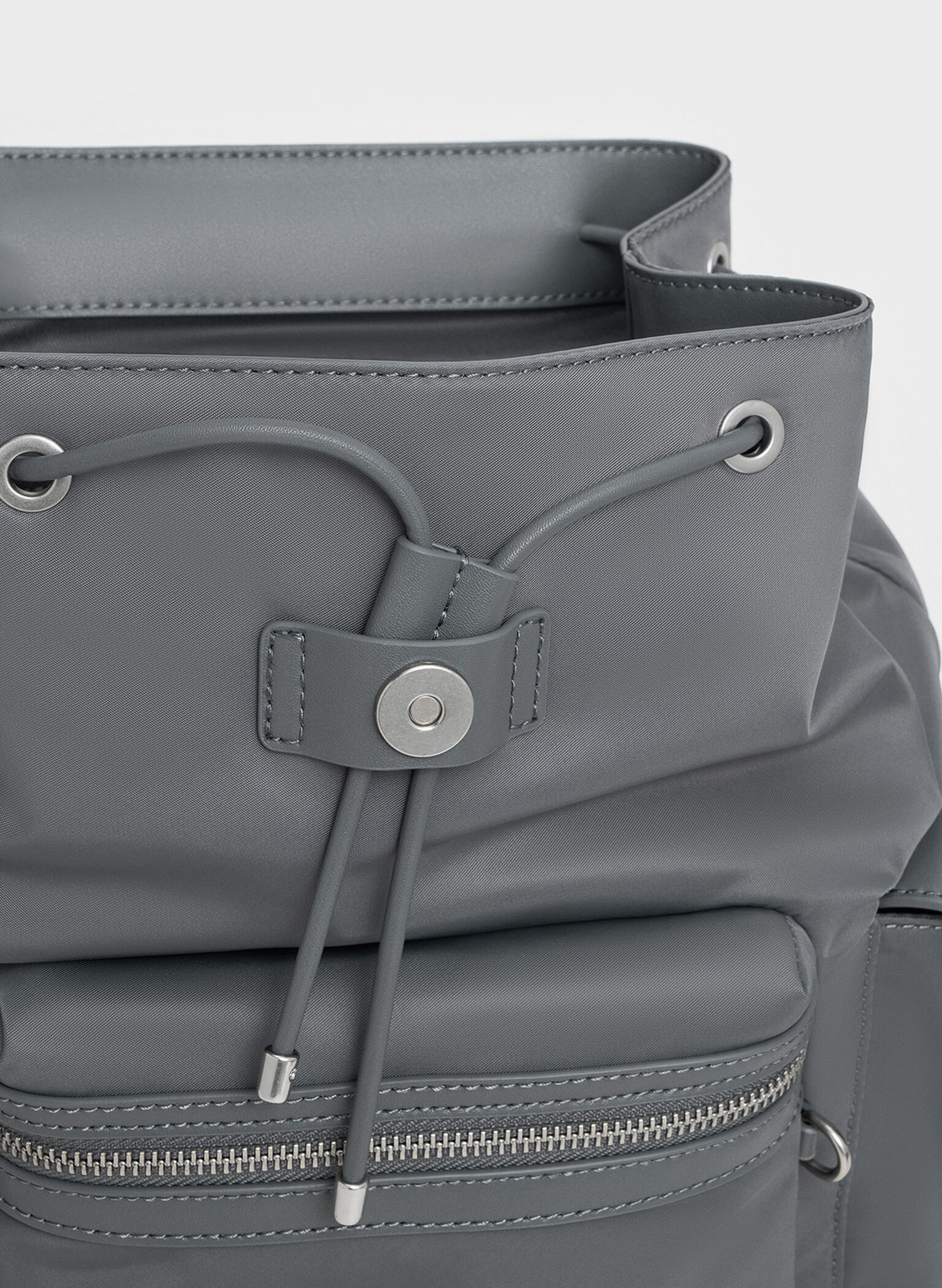Nylon Puffy Chain-Link Backpack, Grey, hi-res