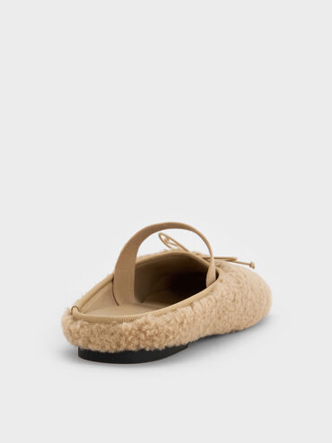 Nancy Faux Shearling Bow Ballet Mules, Brown, hi-res