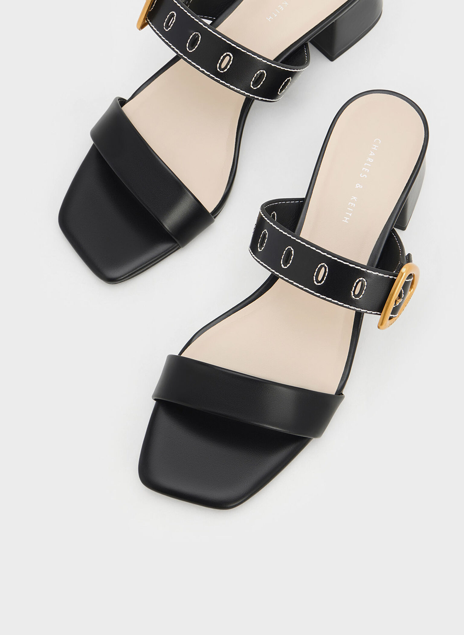 Sepphe Metallic Buckle Heeled Mules, Black, hi-res