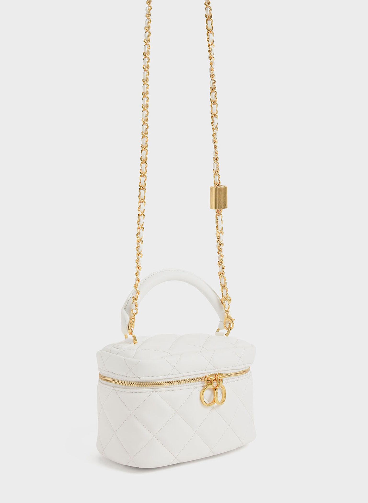 Quilted Two-Way Zip Mini Bag, White, hi-res