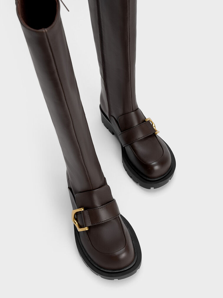 Gabine Loafer Knee-High Boots, Dark Brown, hi-res