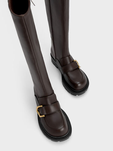 Gabine Loafer Knee-High Boots, Dark Brown, hi-res