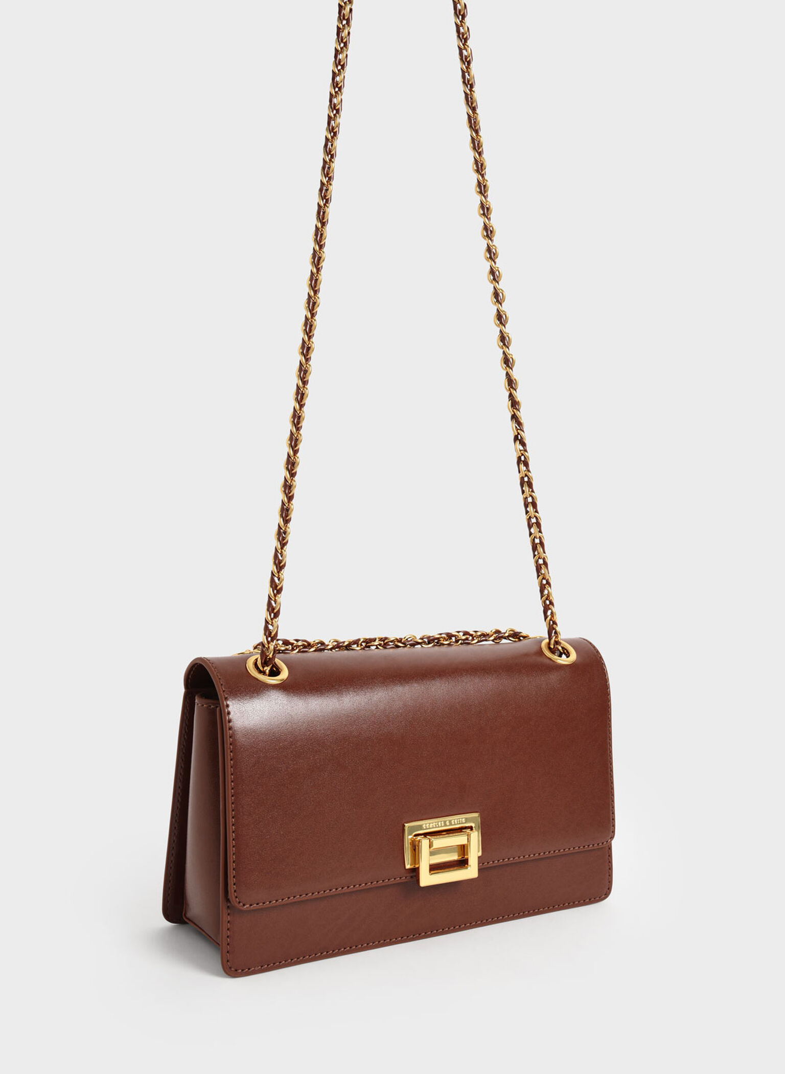 Chain Handle Shoulder Bag, Chocolate, hi-res