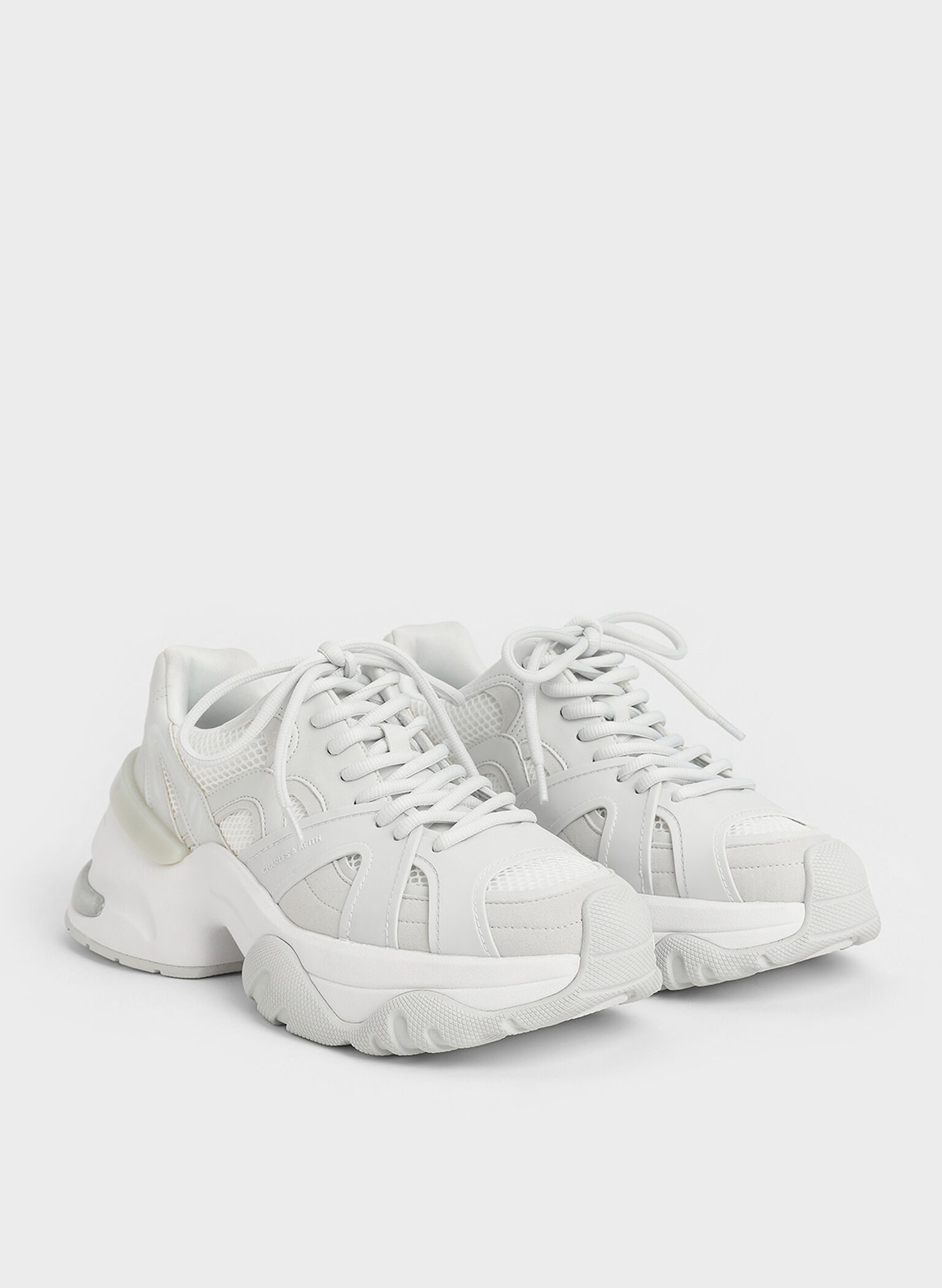 Mesh Contrast-Trim Chunky Sneakers, White, hi-res