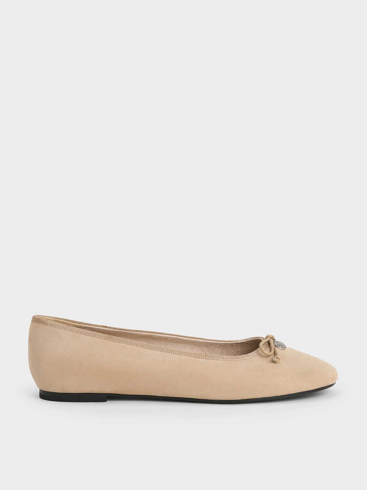 Faux Suede Bow Ballet Flats, Sand, hi-res