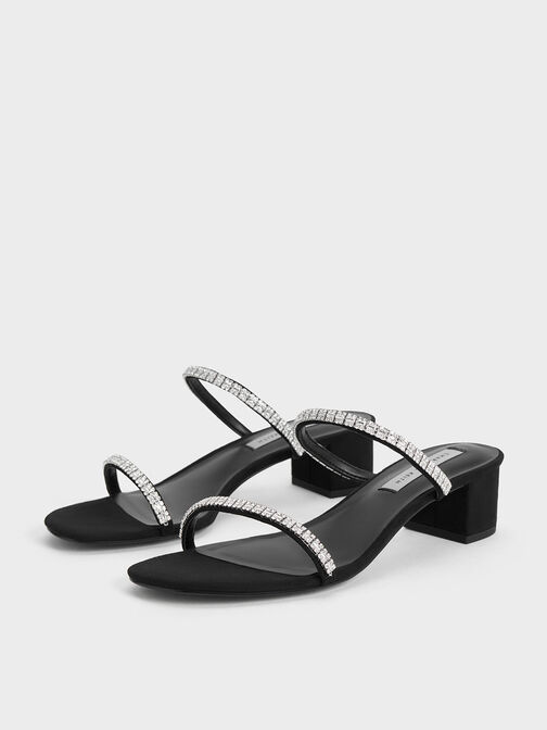 Ambrosia Textured Gem-Embellished Mules, Black Textured, hi-res