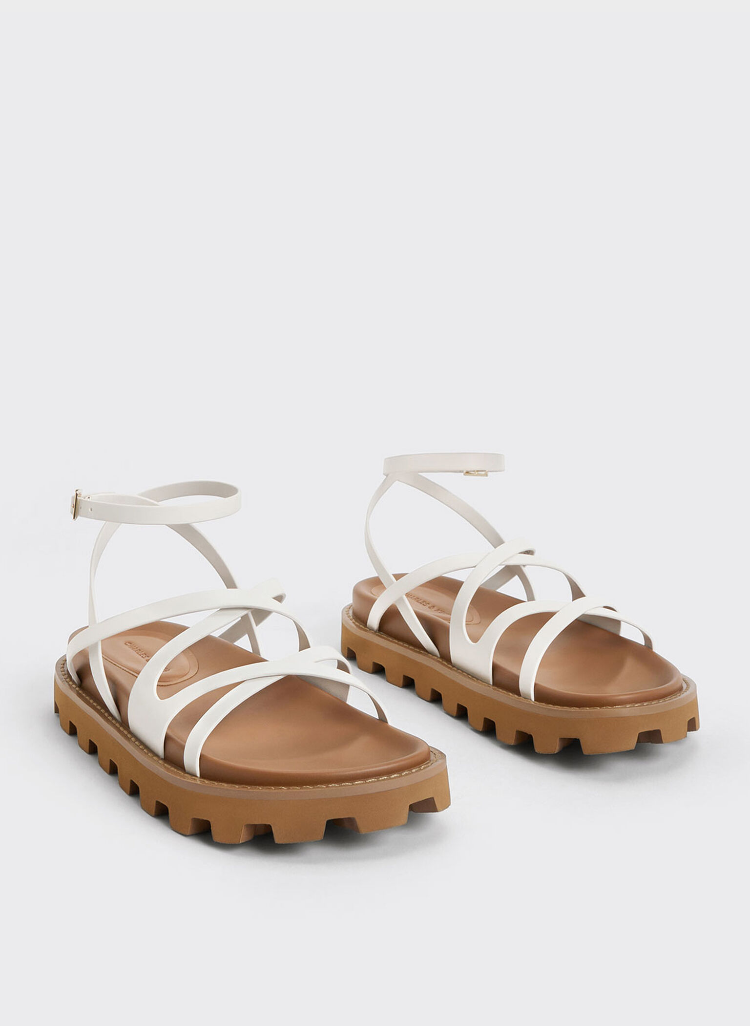 Crossover Ankle-Strap Sandals, White, hi-res