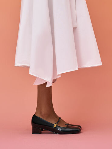 Metallic Accent Mary Jane Pumps, Black, hi-res