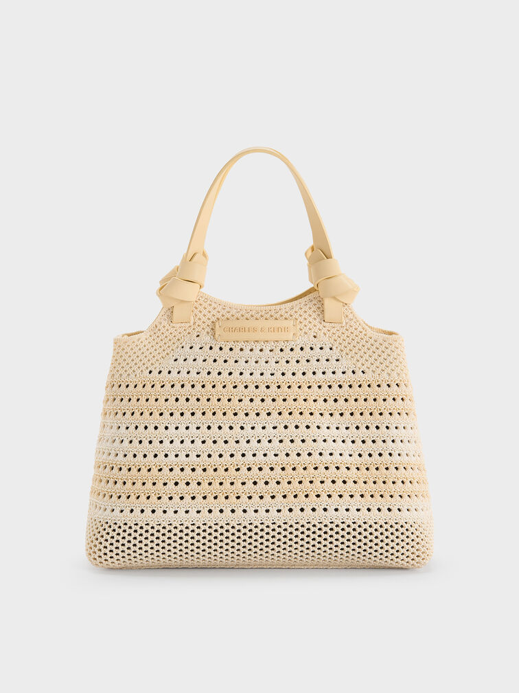 Ida Checkered Knotted Handle Tote Bag, Butter Yellow, hi-res