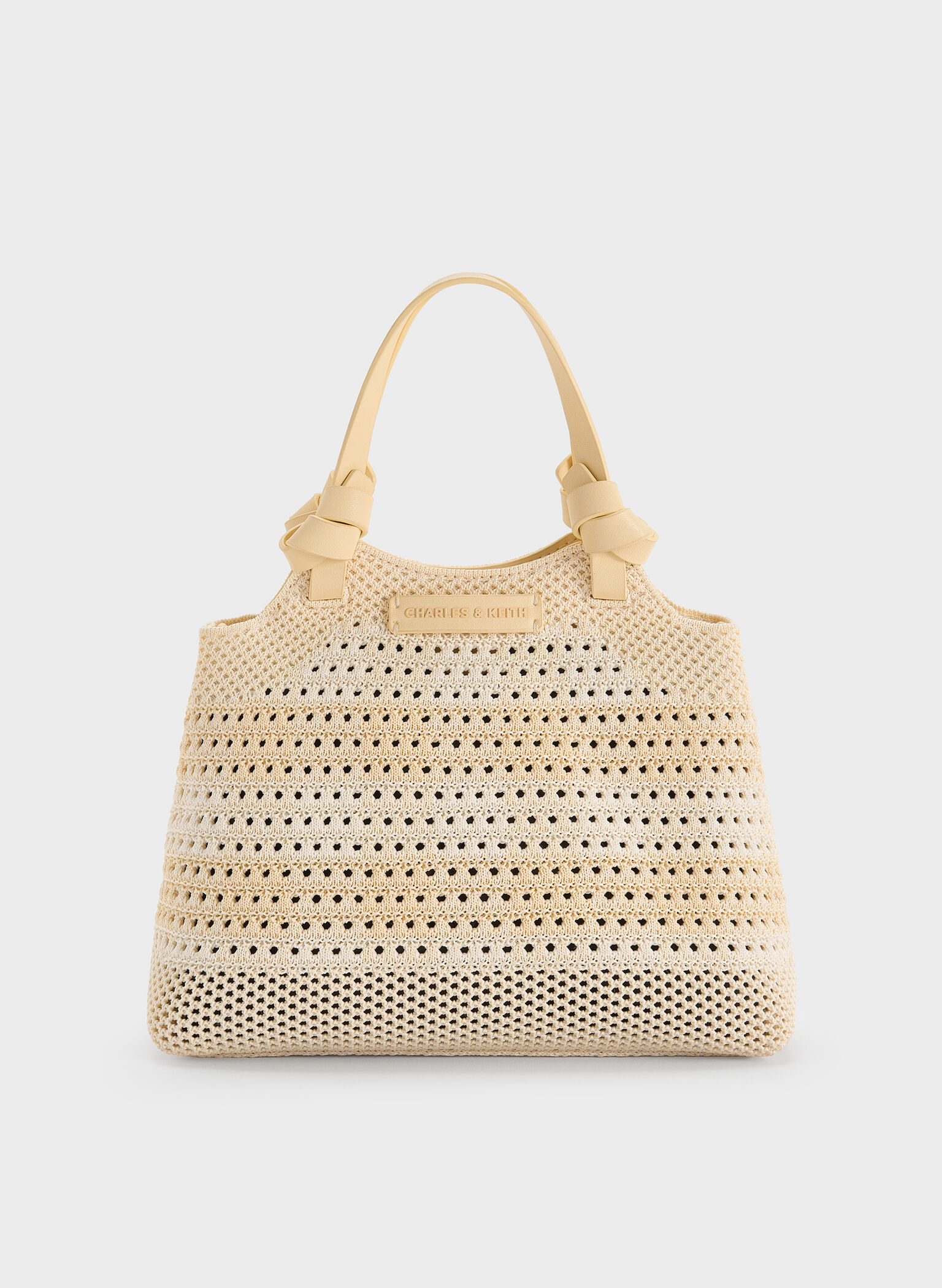 Ida Checkered Knotted Handle Tote Bag, Butter Yellow, hi-res