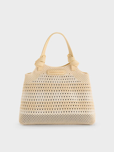 Ida Checkered Knotted Handle Tote Bag, Butter Yellow, hi-res