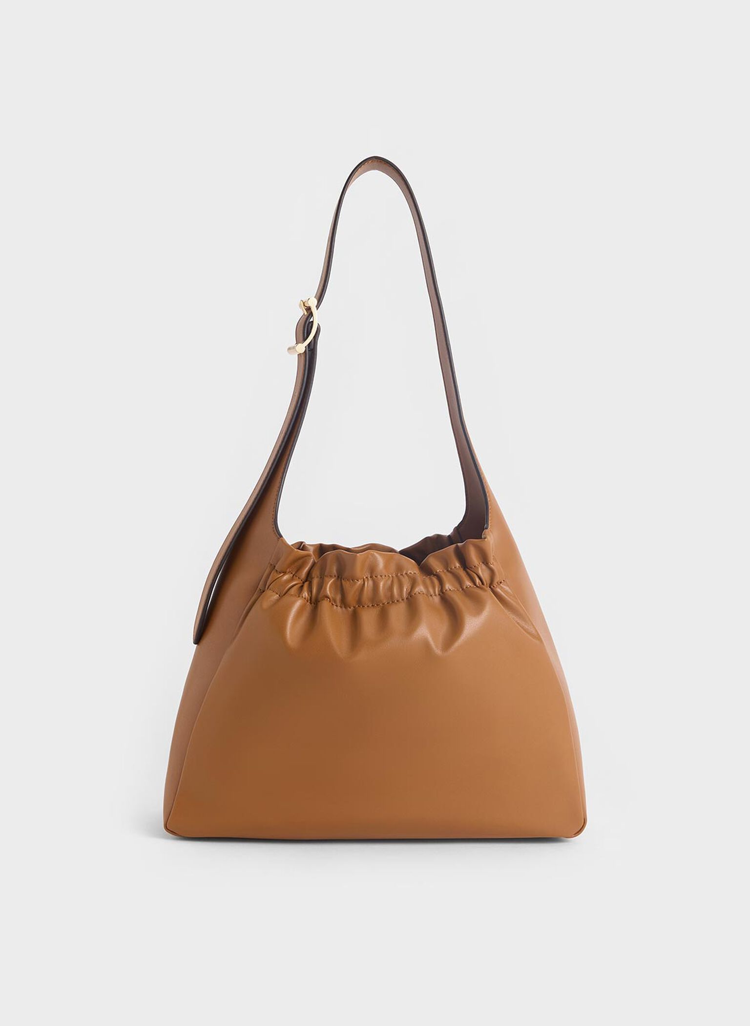 Brigette Ruched Shoulder Bag, Brown, hi-res