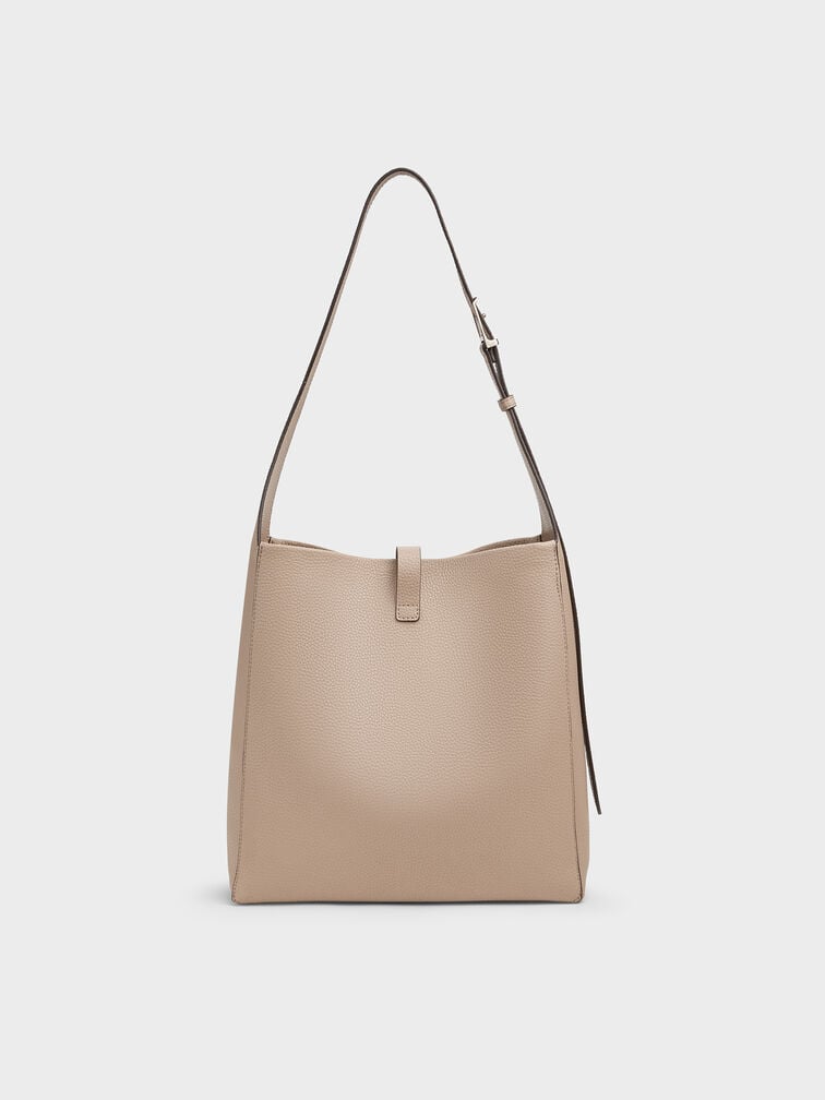 Beryl Recycled Leather Belted Hobo Bag, Taupe, hi-res