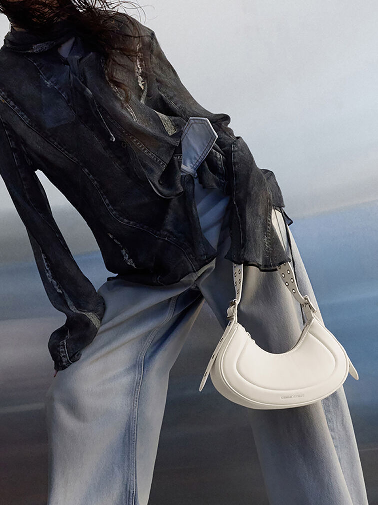 Petra Grommet-Strap Curved Shoulder Bag, Cream, hi-res
