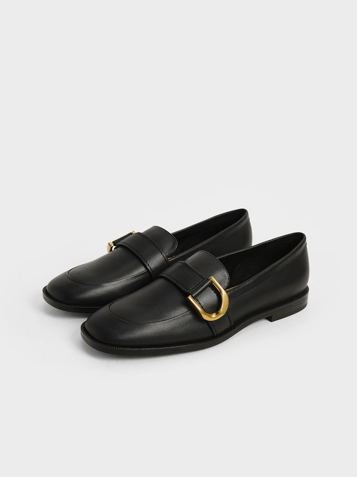 Black leather loafers hotsell with gold buckle