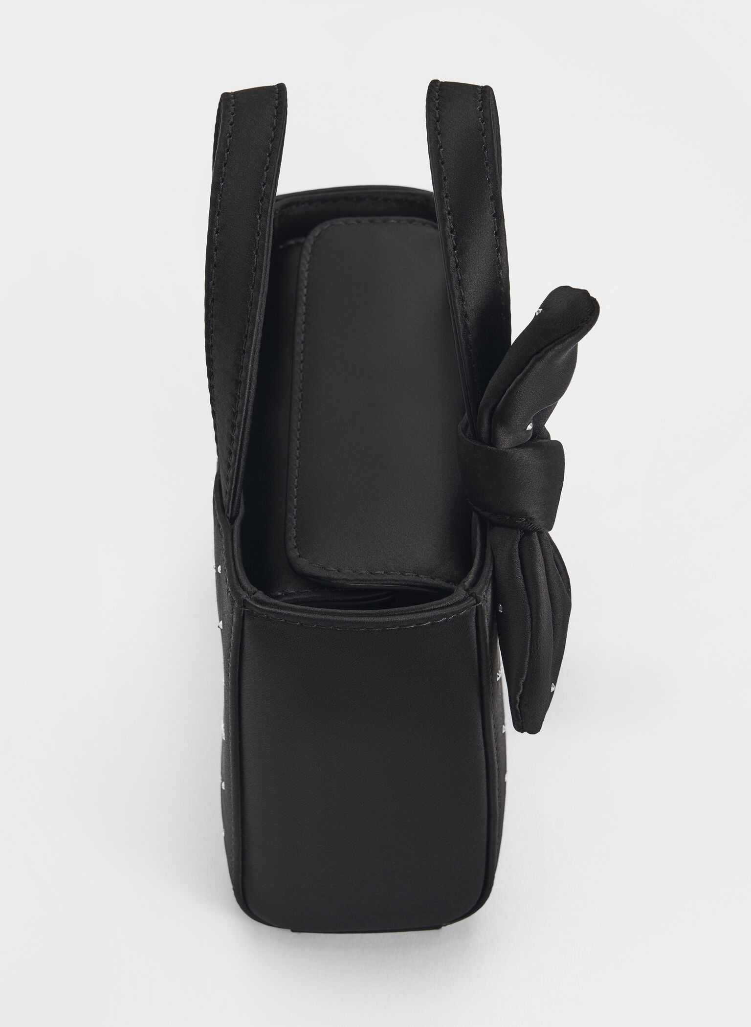 Satin Studded Knotted-Bow Mini Bag, Noir Studded Satin, hi-res