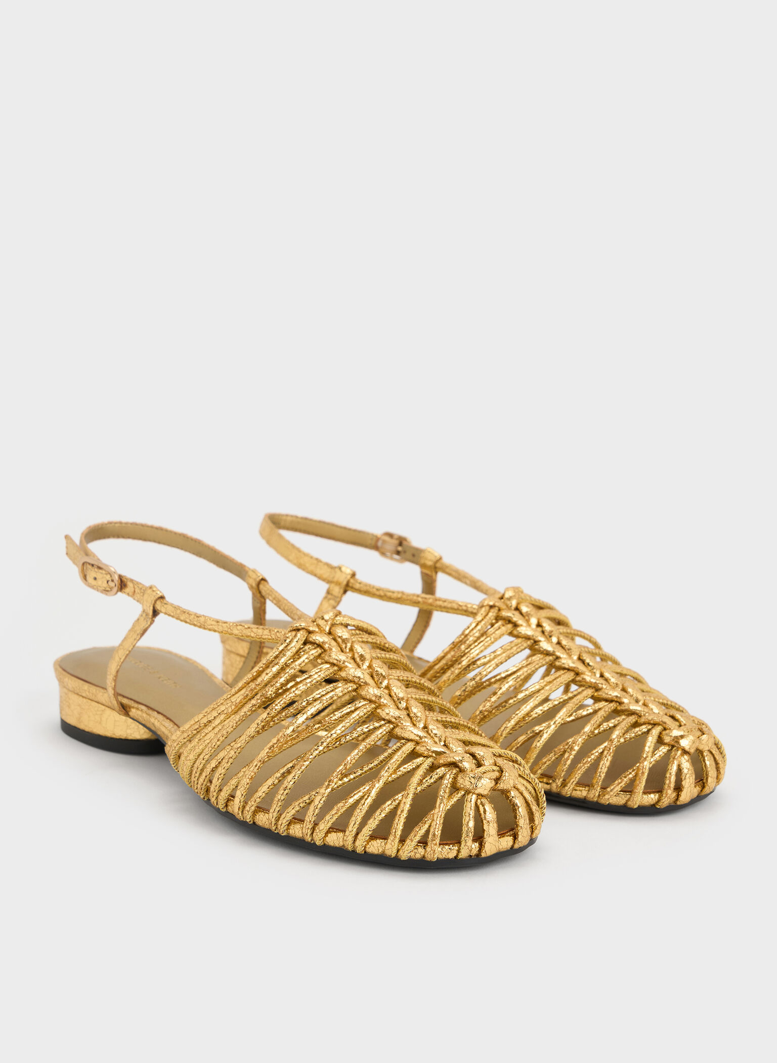 Linnea Metallic Woven Slingback Caged Sandals, Gold, hi-res