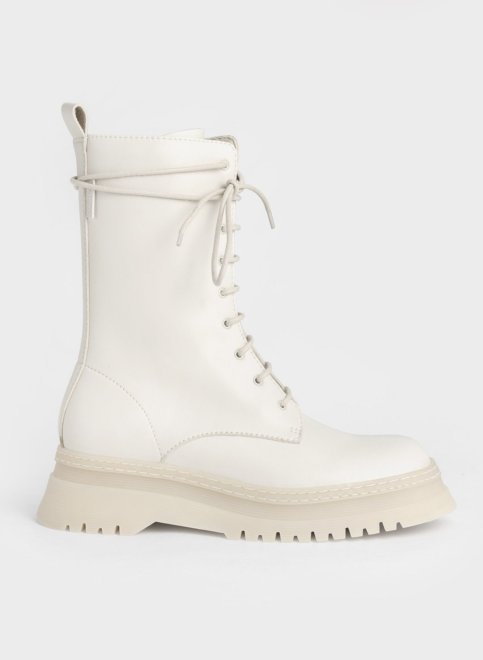 Chunky Platform Lace-Up Boots, Chalk, hi-res