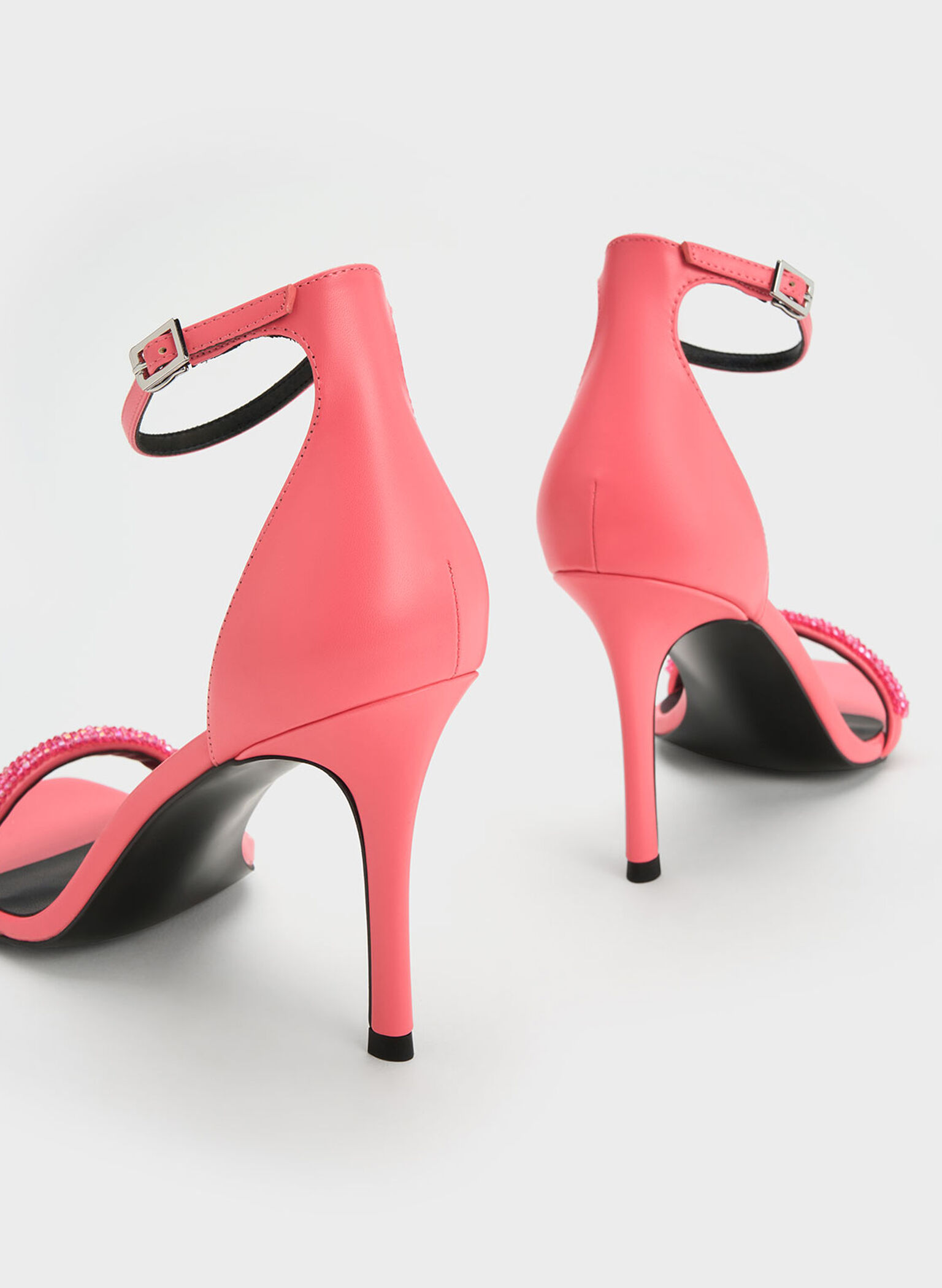 Beaded Strap Heeled Sandals, Pink, hi-res
