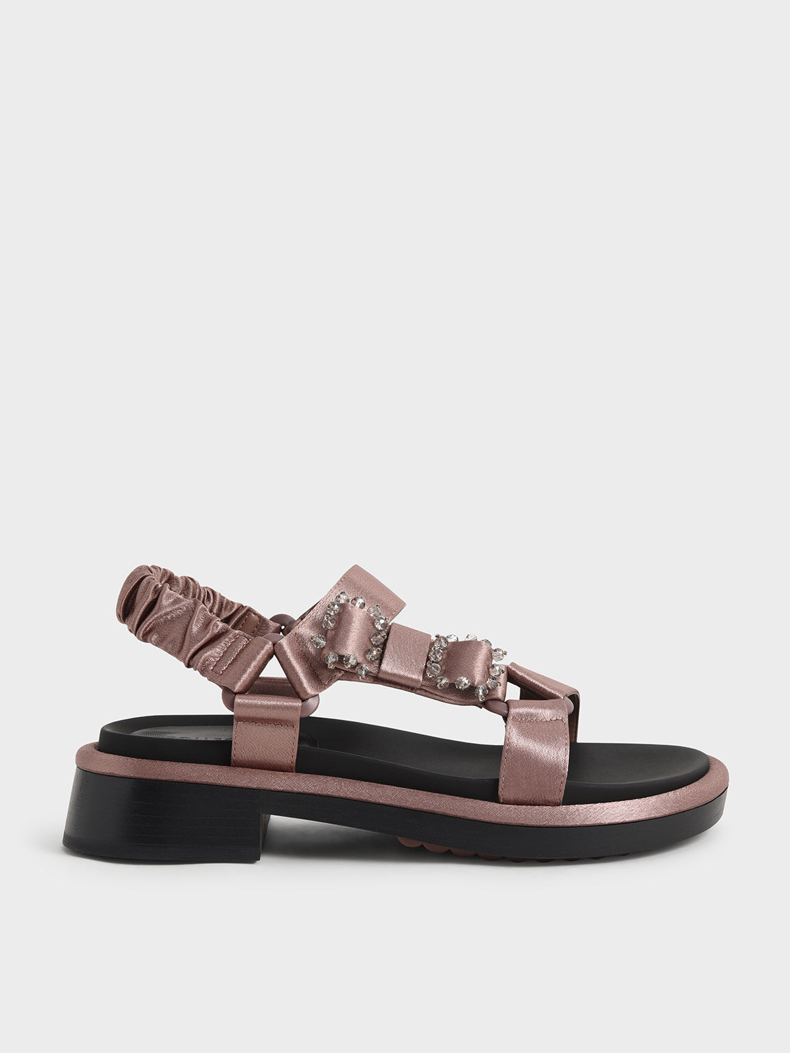Miko Gem-Embellished Satin Sandals, Brown, hi-res