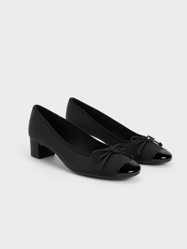 Recycled Polyester Bow Ballet Pumps, Black Textured, hi-res